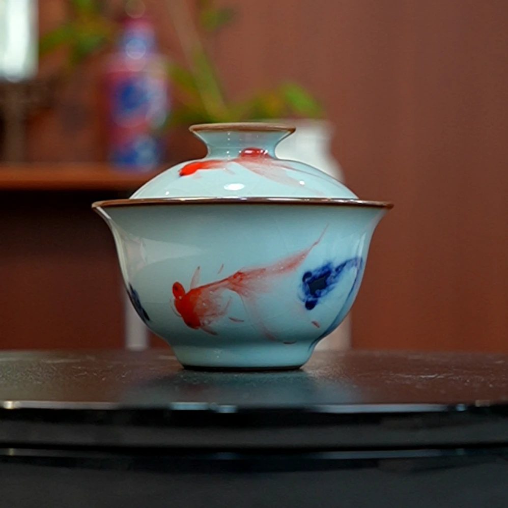 12.29/萧御/汝瓷青花釉里红开片金鱼盖碗