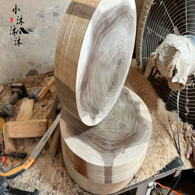 榆木菜墩实木圆形整木剁骨肉墩砧板加厚家庭肉摊饭店商用榆木菜墩