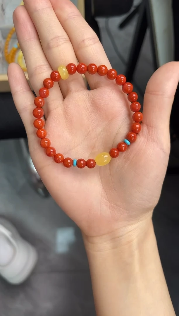 未镶嵌手串南红玛瑙南红单圈蜜蜡手串QF-A434（多样性发一）