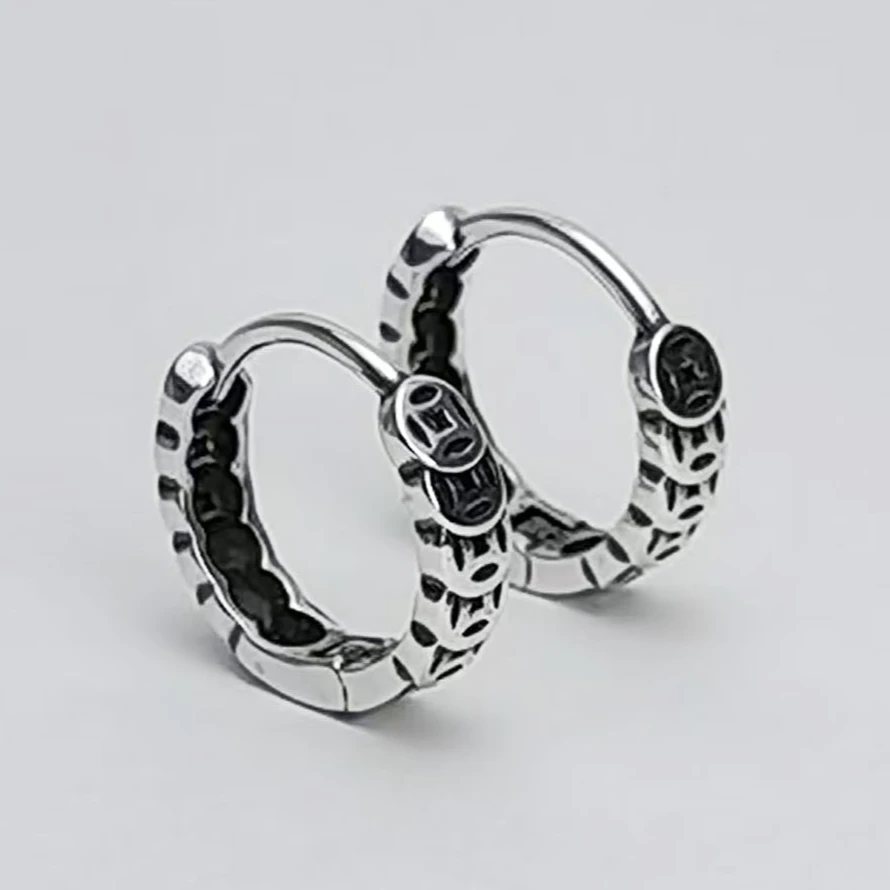 925银耳饰 E0146 纯银圆形钱串子耳圈简约百搭个性创意耳扣素圈