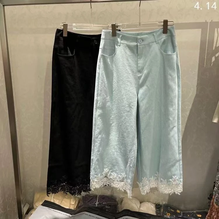 D31493南油爆款气质显瘦蕾丝边休闲裤