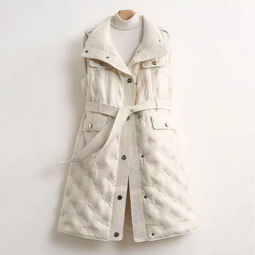 高级感立领羽绒服马甲女2025冬款设计感系带收腰