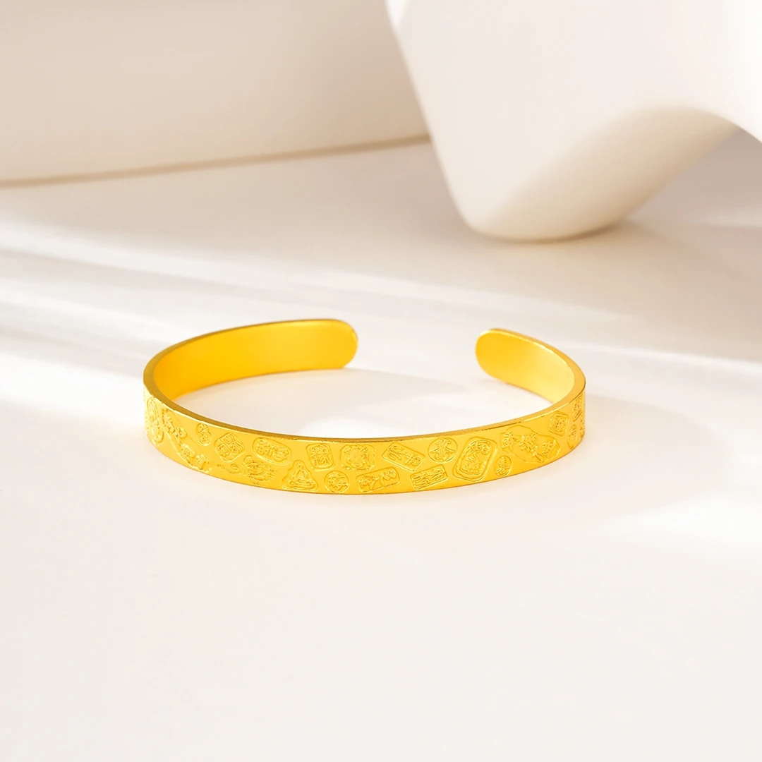 足银手镯 足银镀金 【吉言手镯】气质百搭开口可调节手镯