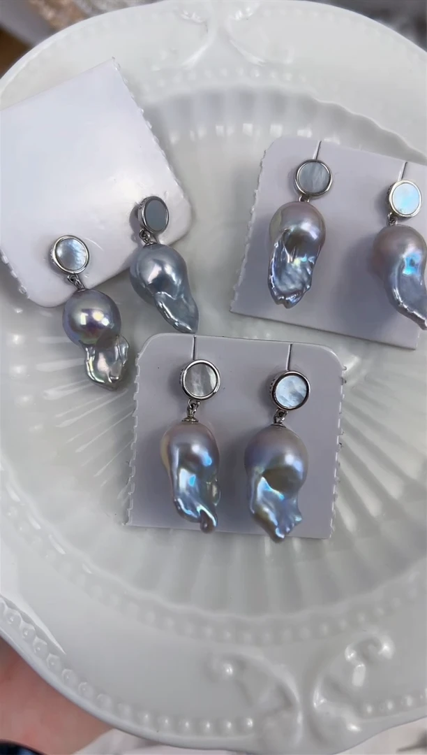 银S925镶嵌淡水珍珠耳饰s20