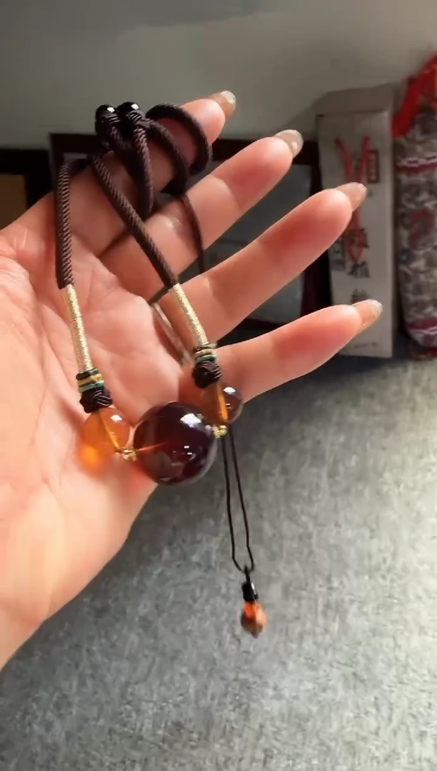 琥珀项链未镶嵌 #44缅甸琥珀紫罗兰单珠项链20mm