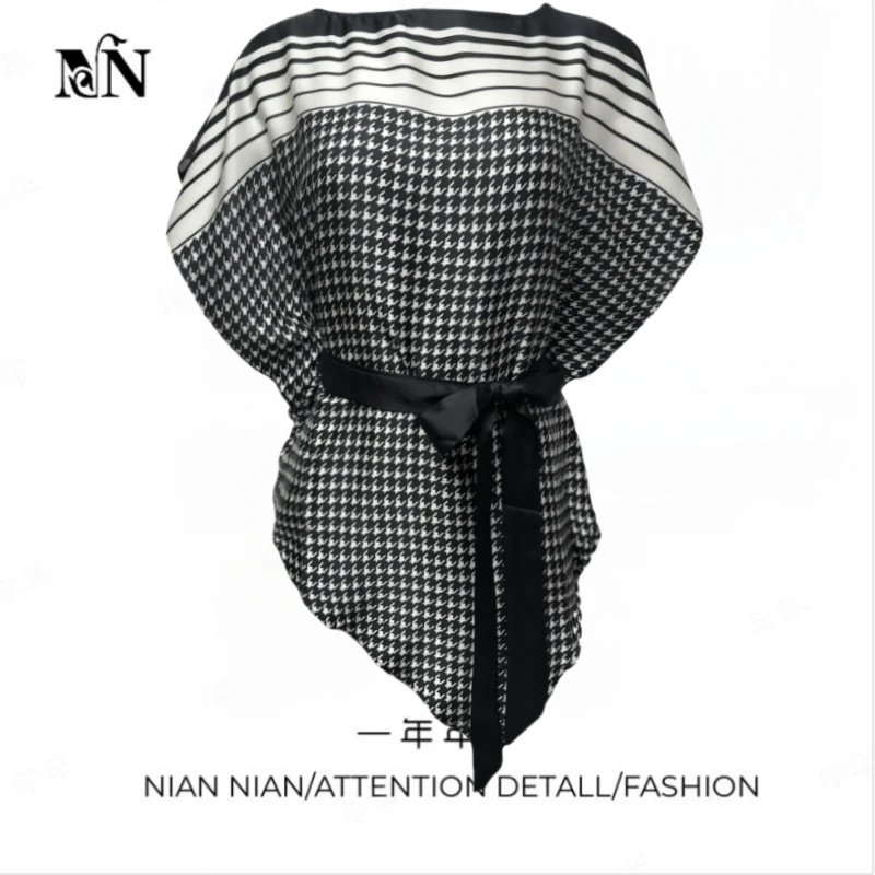 〖日光岛屿〗2025年夏季新款一字领系腰带显瘦不规则边波浪纹衬衫