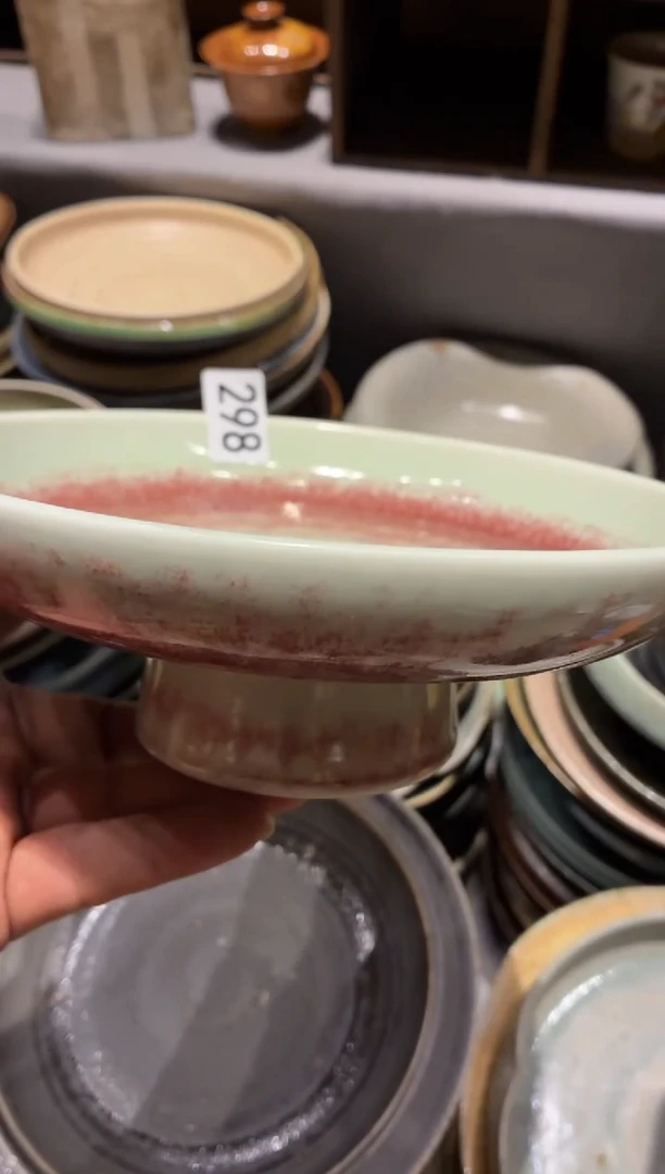 瓷片P****1298桐花手工高足盘1个