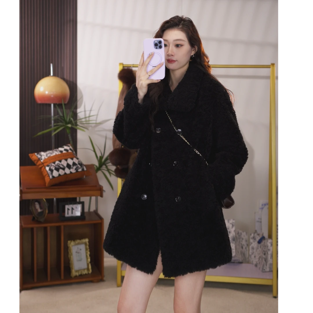 【彤彤】秋冬上新长款慵懒风女立领毛呢外套PKF-2186