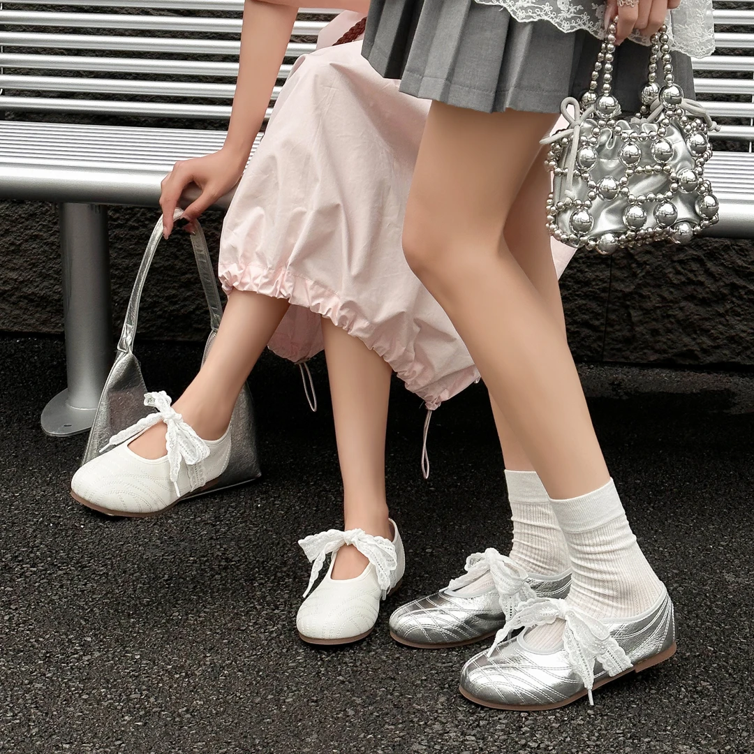 蕾丝系带透气软底平跟芭蕾鞋女2025新款春夏圆头浅口玛丽珍单鞋