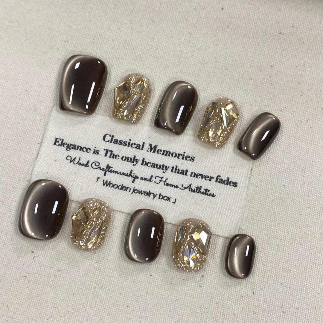 秋冬款【士力架】高颜值新款轻奢纯手工美甲贴穿戴甲片设计短款