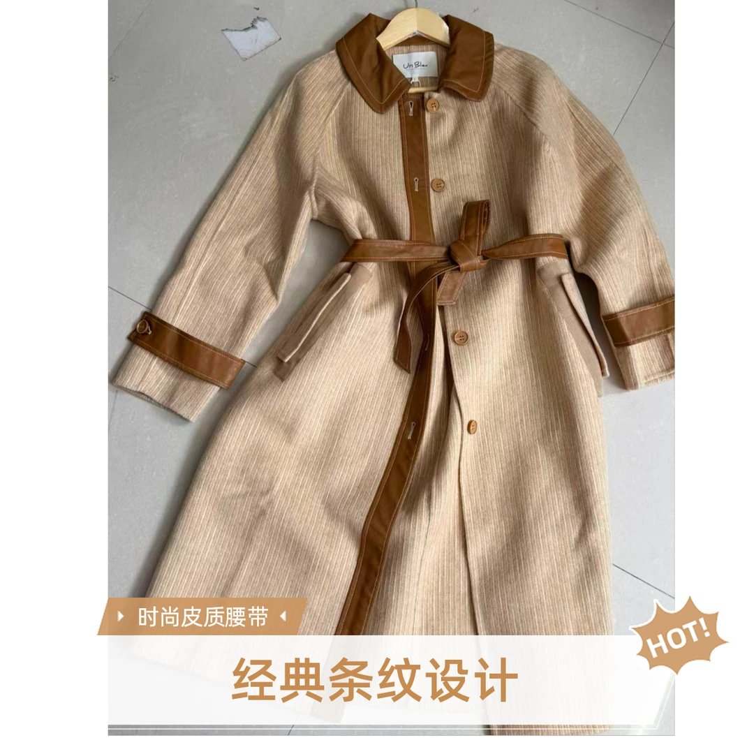 菲菲的店80绵羊毛高克重保暖拼接皮领外套大衣