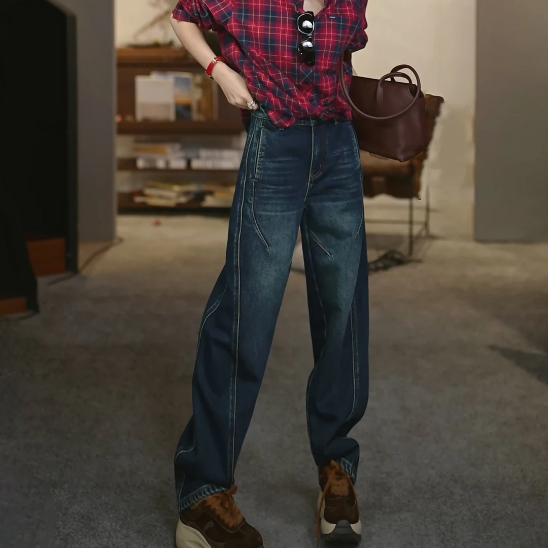 【暖绒解构牛仔】RONGRONG 高领立体裁剪分割修腿加绒牛仔裤1113-2