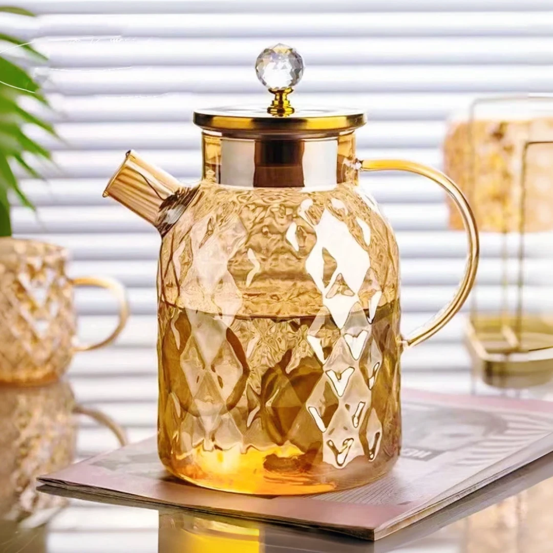 高颜值琥珀色玻璃大容量轻奢凉水壶煮茶壶泡茶壶