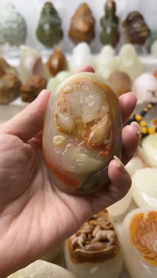 石材方解石棉纹正常不退换荷花鱼