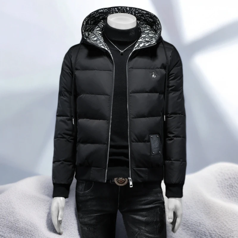 宾斯洛特冬季新款羽绒服男休闲时尚连帽保暖厚款纯色潮牌男装外套