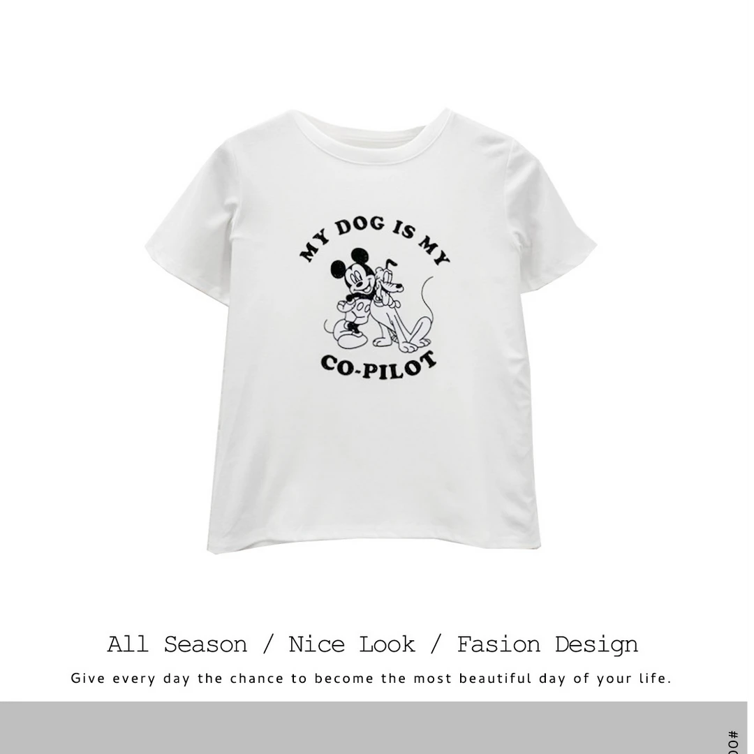 344  新款卡通打底衫女设计感百搭短款T恤磨毛上衣短袖#3718