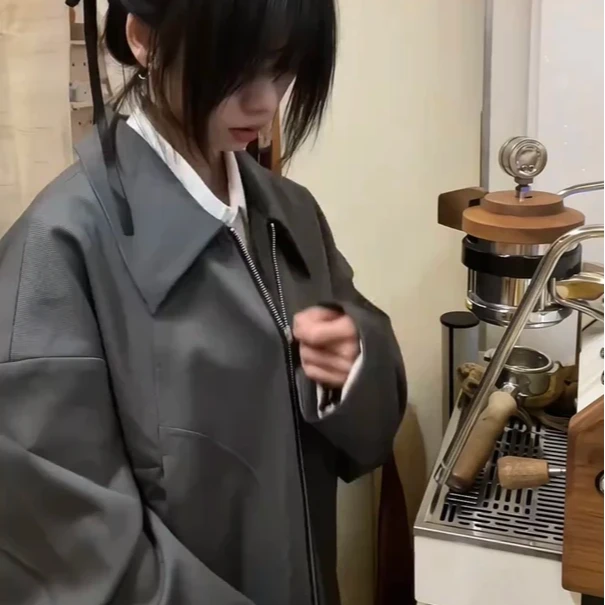 707同款春粗斜纹肌理内里拼墨花boxy短宽夹克男春秋拉链外套男