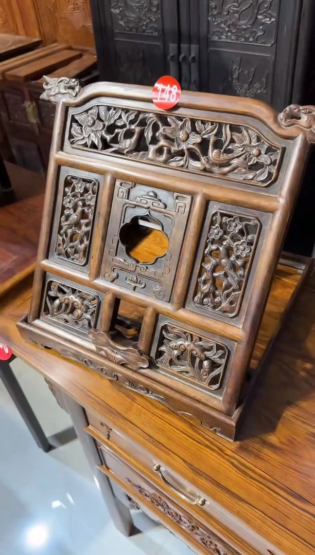 【闪购商品】木木艺黄花梨雕刻喜鹊登梅书架698.88