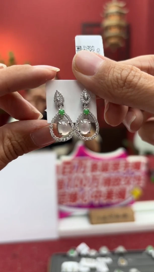 银S925镶嵌翡翠耳饰002192R