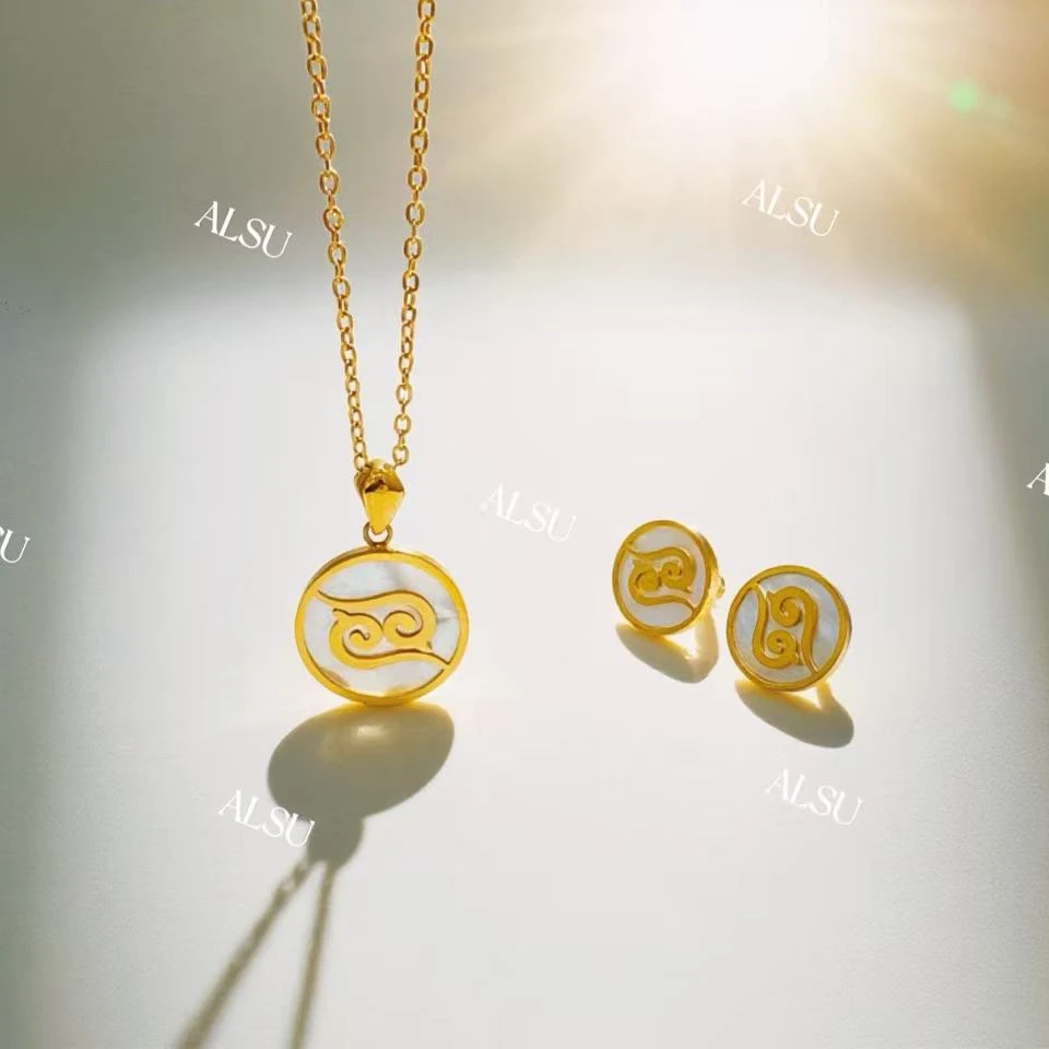 合金项链 ALSU原创经典民族风重工项链耳钉圆两件套法式时尚轻奢