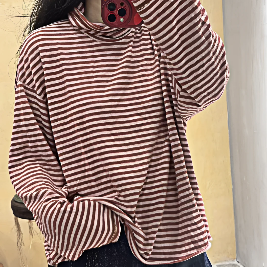 2024秋季新款高领T恤TU-s33850条纹长袖时尚休闲时尚百搭宽松