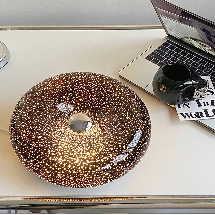 创意甜甜圈黑色星空氛围灯摆件橘色甜甜圈台灯高级感装饰礼品摆件