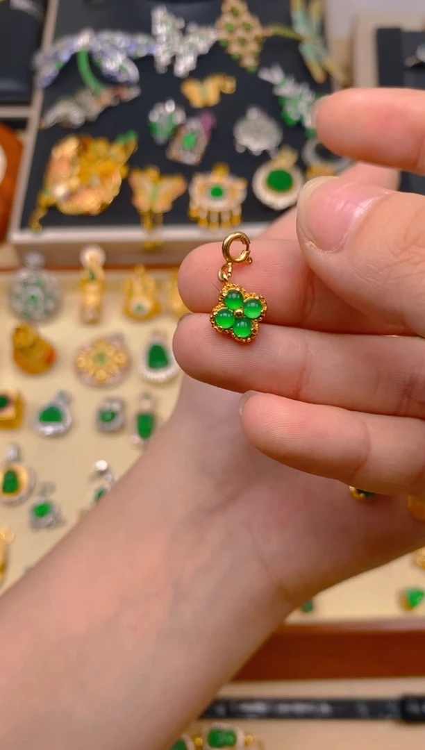 翡翠银S925镶嵌吊坠(不含链)四叶草万能扣