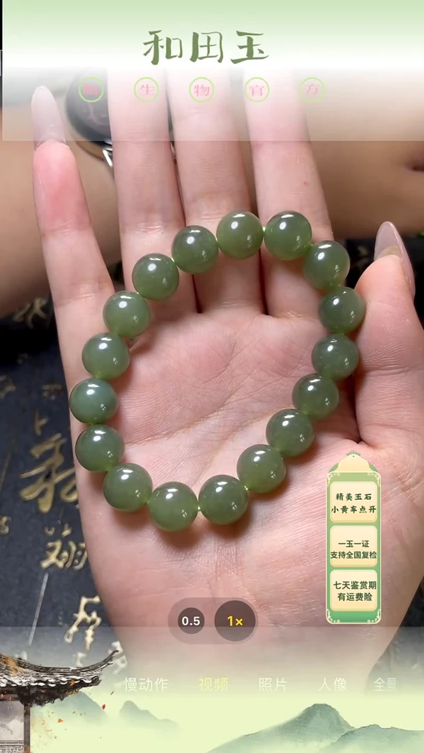 和田玉未镶嵌吊坠(赠链)大青珠17颗
