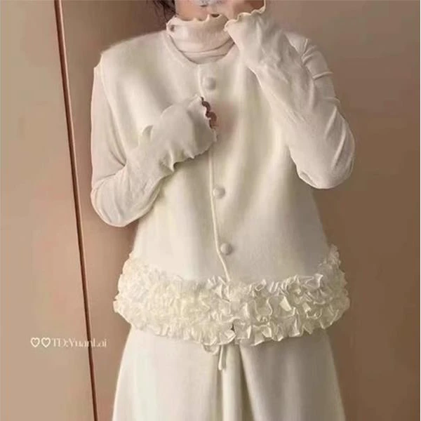 洋气十三行木耳边针织背心女秋冬2025新款高级感气质时尚马夹上衣