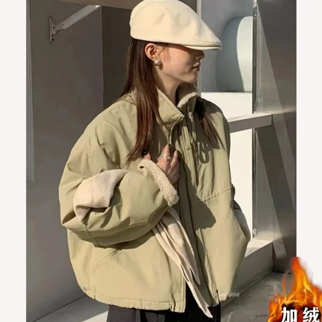 【现货发售】仿羊羔绒加绒派克服小个子女冬季韩版休闲宽松版外套
