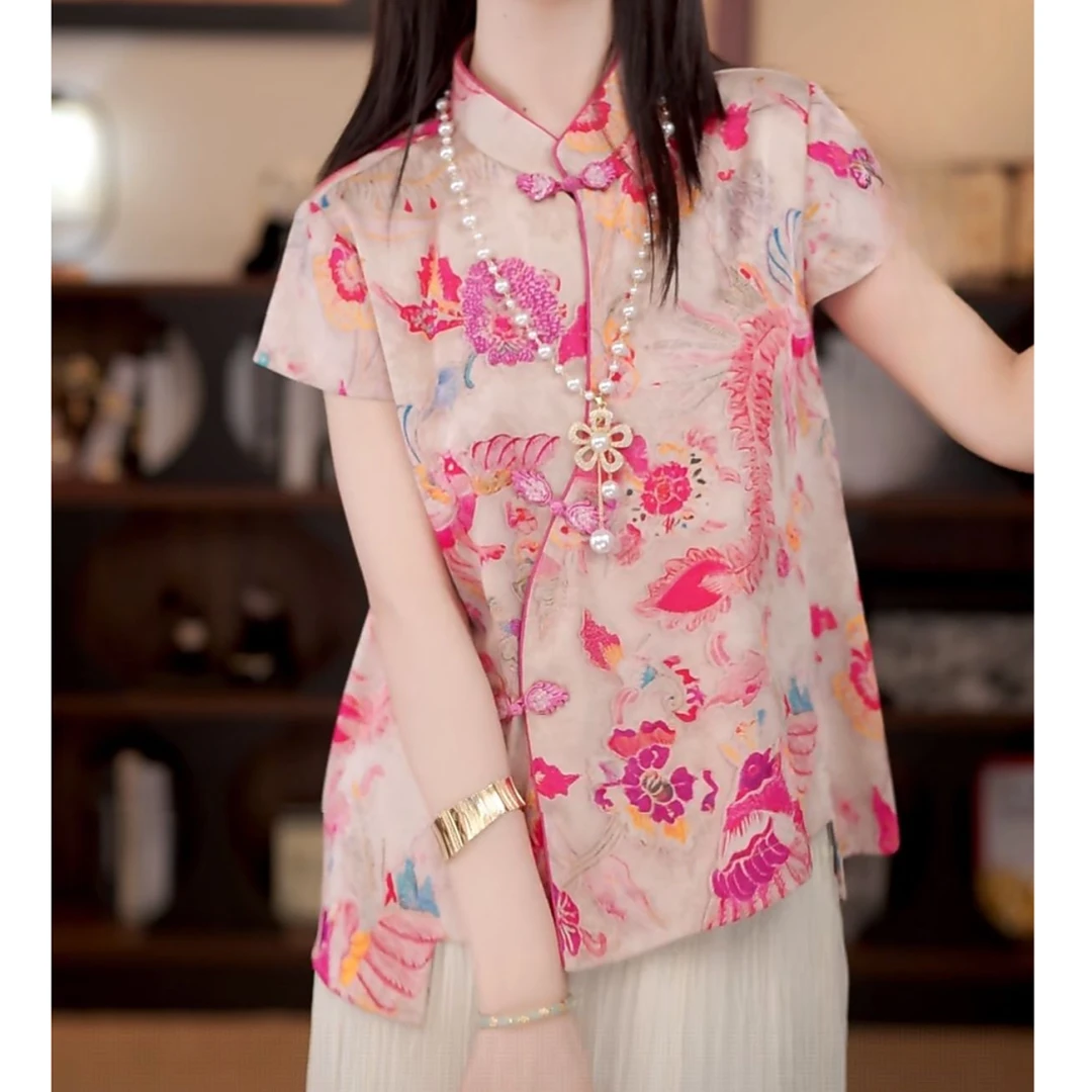 【欢喜】新中式国风夏季新款短袖上衣MCGSY1063新中式短袖衬衫女