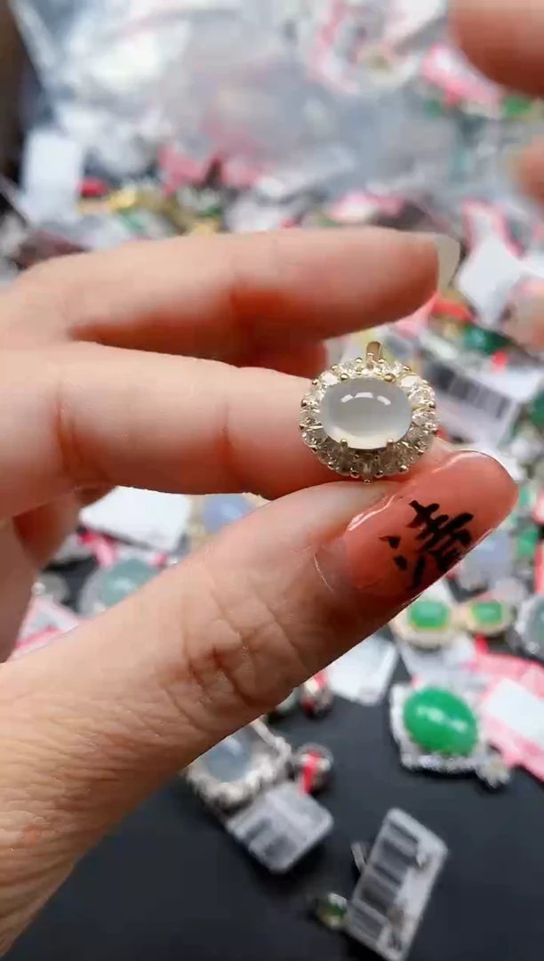 银S925镶嵌戒指翡翠天然A货缅甸翡翠
