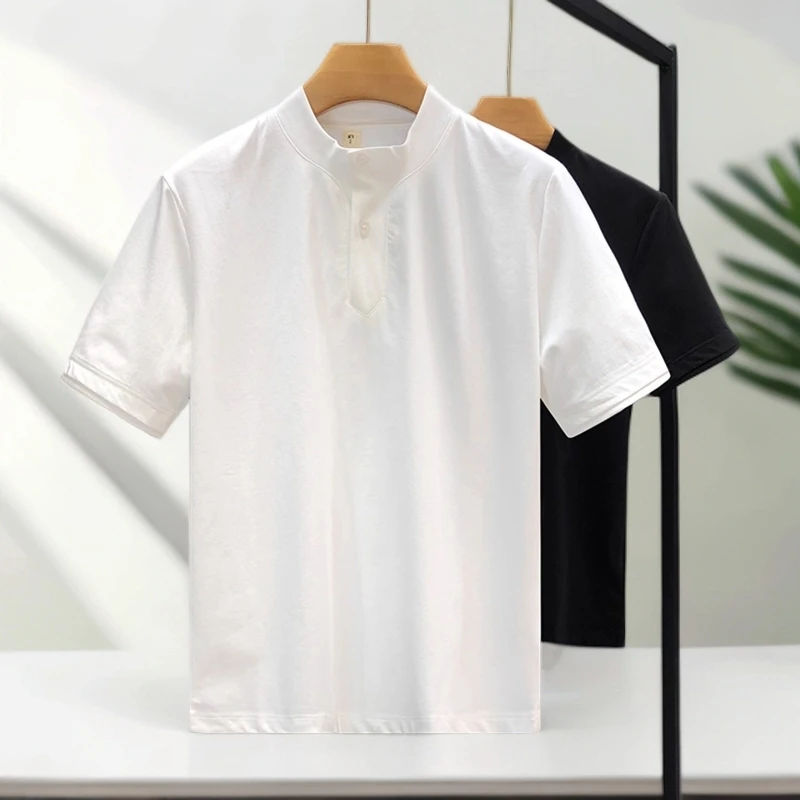 塞弗索罗温设计感白色立领短袖t恤男潮流夏季新款男士半袖上衣