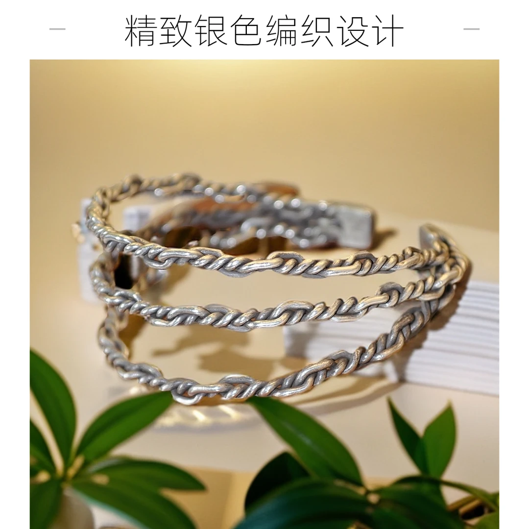 足银手镯 s999银泰国原创手工编织简约复古百搭气质银手镯
