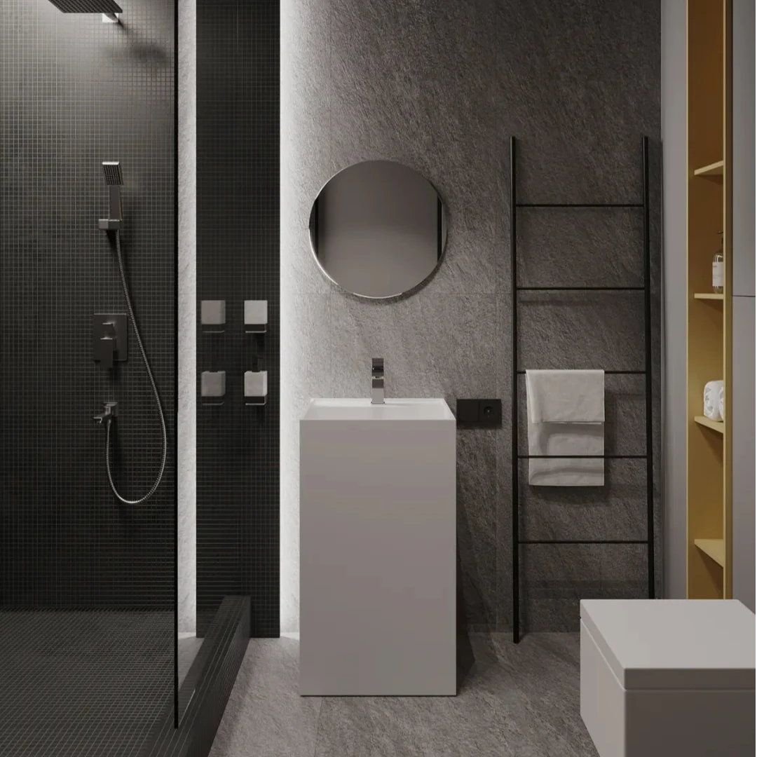 琦白石立柱盆洗手盆圆形定制颜色落地式卫生间一体洗面盆落地台盆