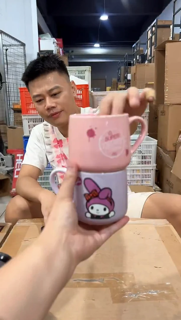瓷片紫色美乐蒂加粉色kt猫马克杯2件套微瑕