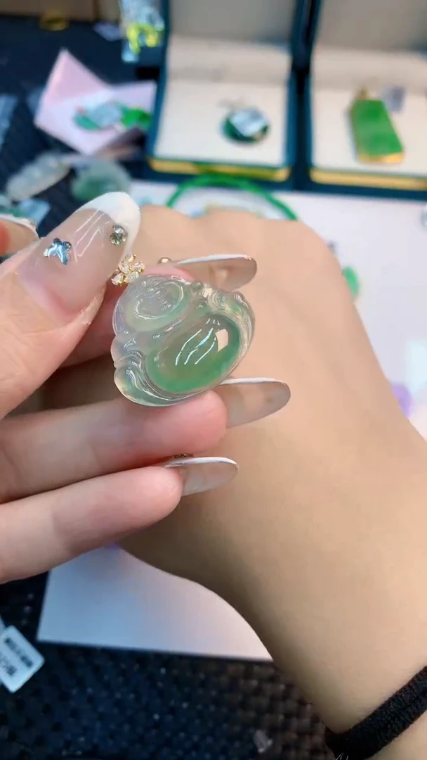 翡翠18K金镶嵌吊坠(不含链)1