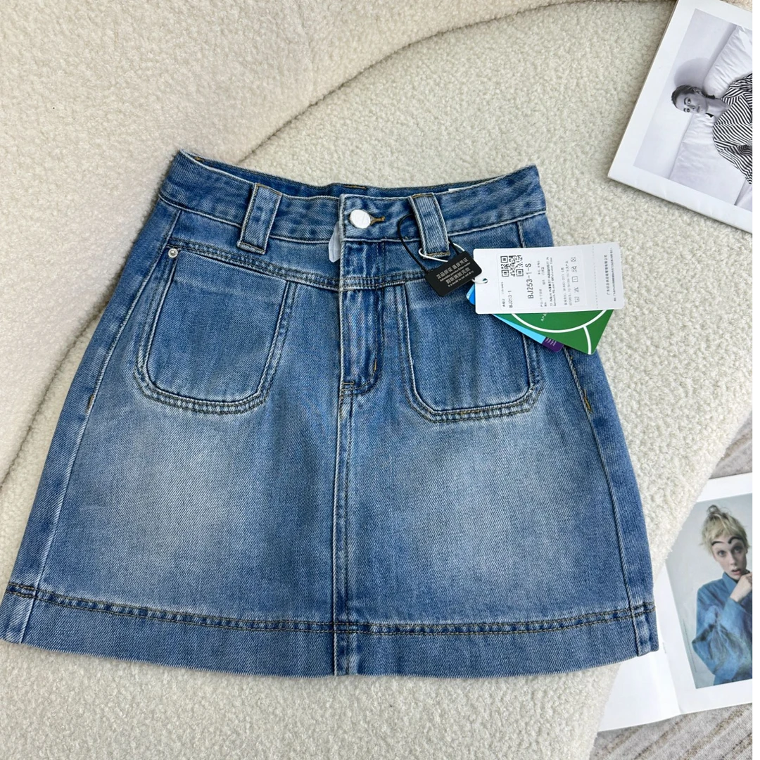 25夏季夏季新款高腰牛仔半身裙女新款A字设计感防走光包臀短裙253