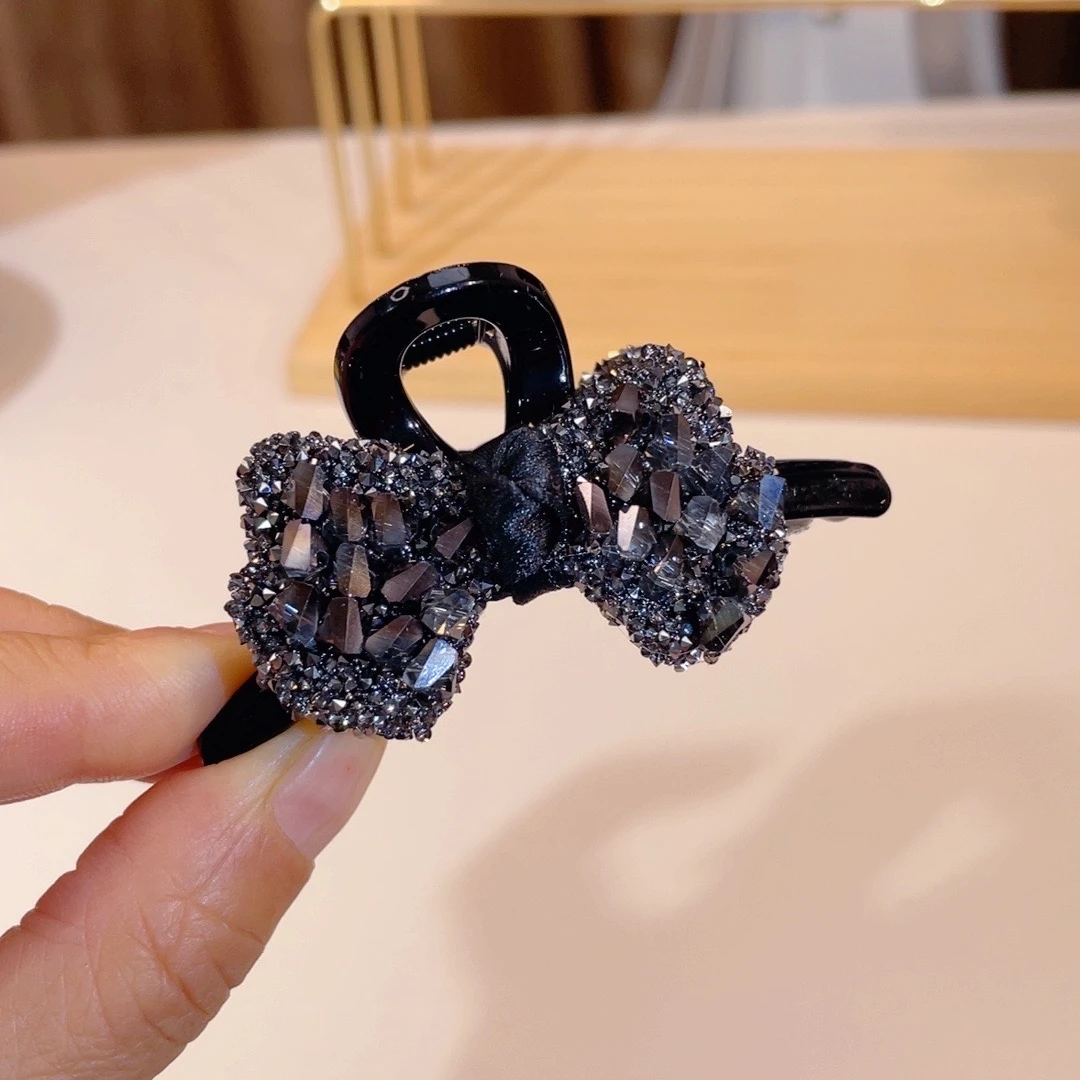 韩版水钻蝴蝶结抓夹女高级感花朵发夹大号后脑勺盘发鲨鱼夹子头饰