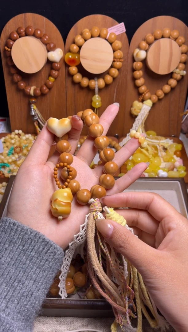 手串猴头核桃༺****༻全品光面柯基爱心黄跑环悟道猫吊坠粉蕾丝流苏