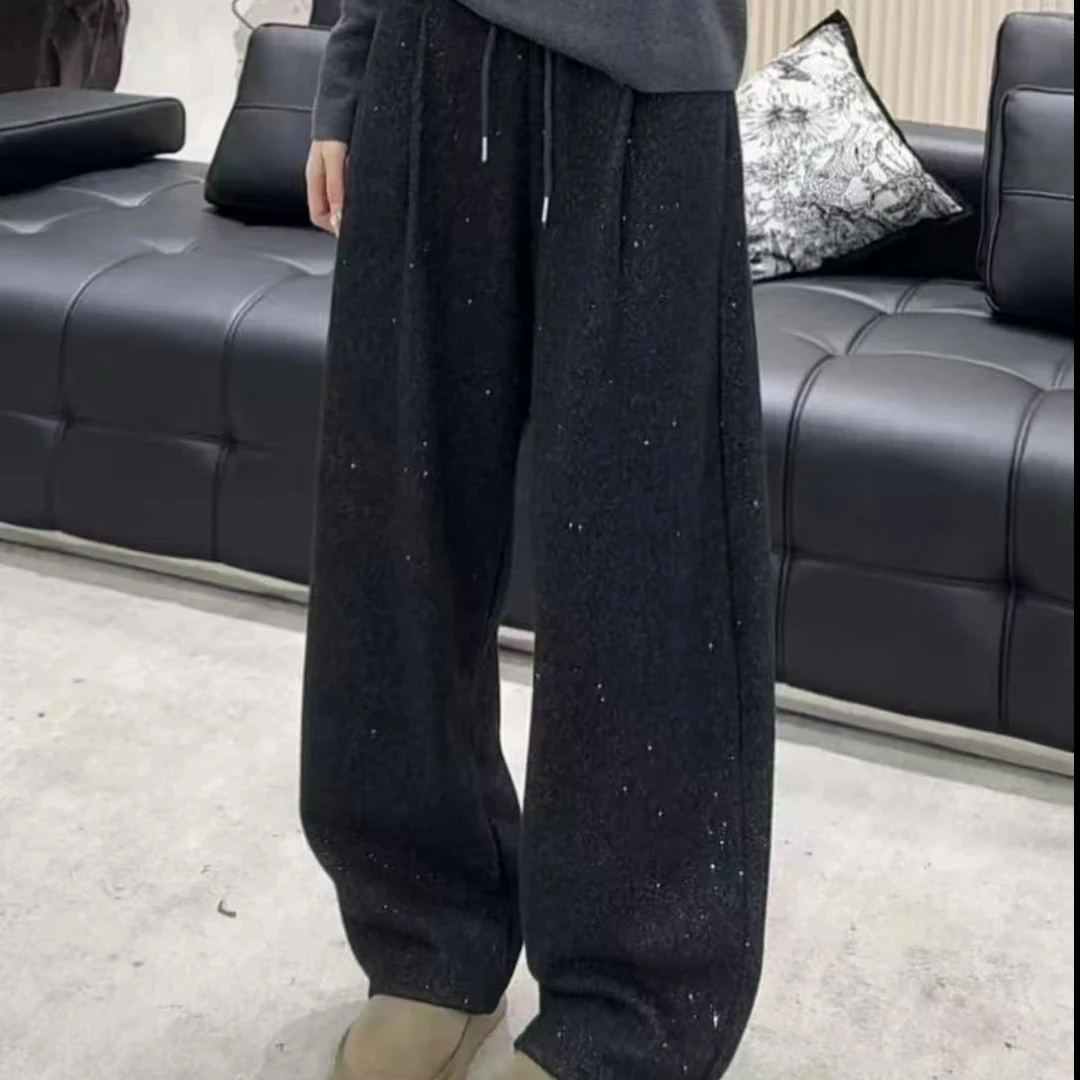 【银河】撒银工艺冬手加绒加厚高腰抽绳显瘦意刀裤