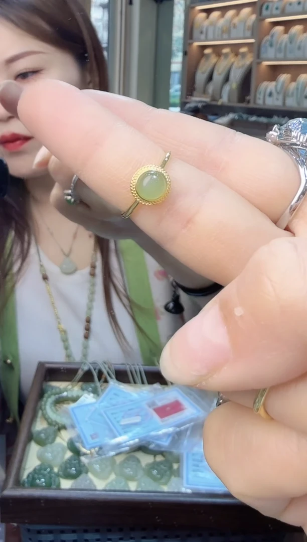银S925镀金镶嵌戒指和田玉（糖玉）戒指