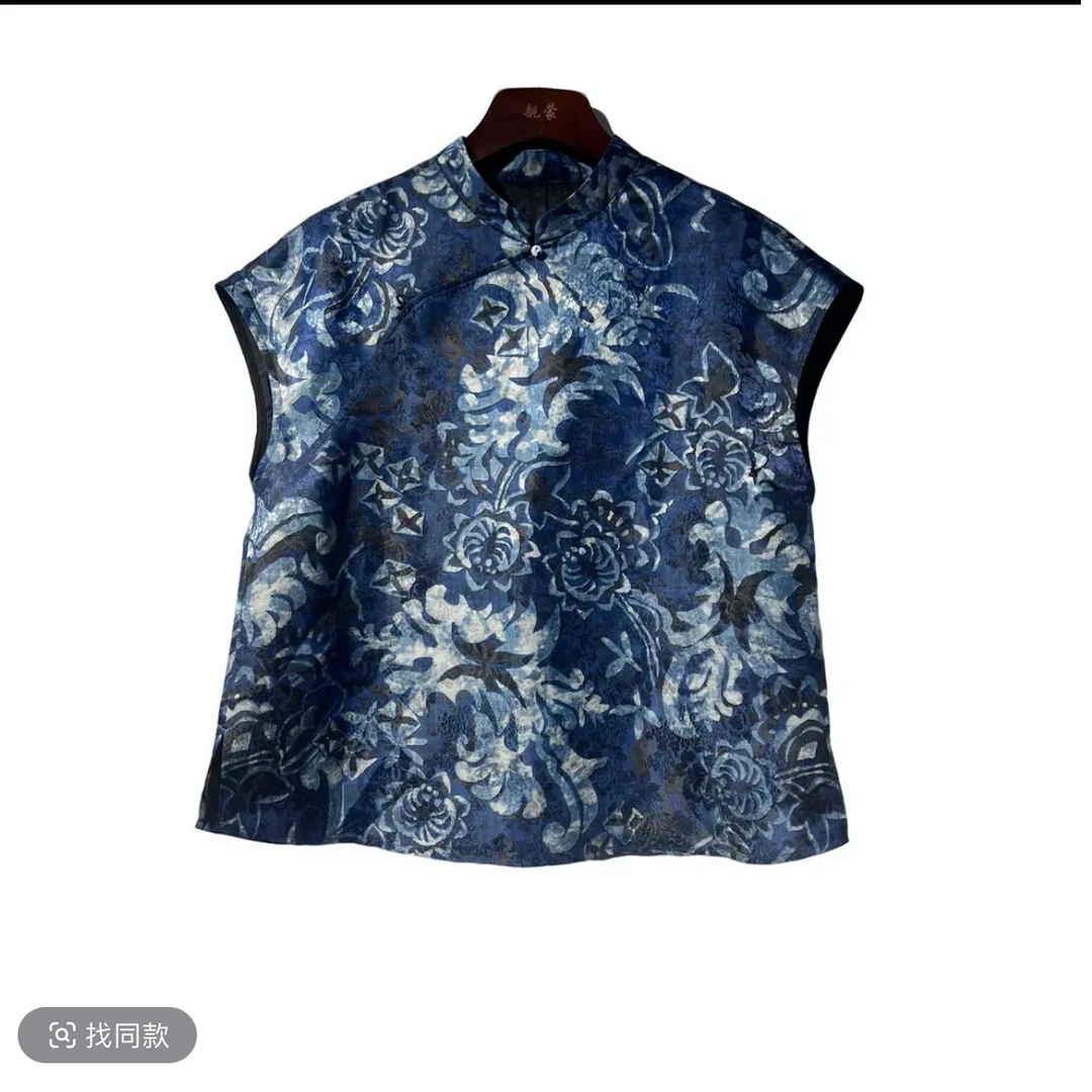 5053【青花瓷】新款夏季提花短袖上衣