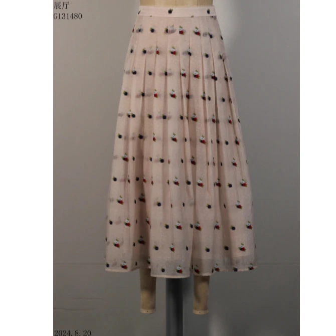 AMASS/阿玛施新款时尚气质夏季百搭高腰A字打褶提花半裙520006