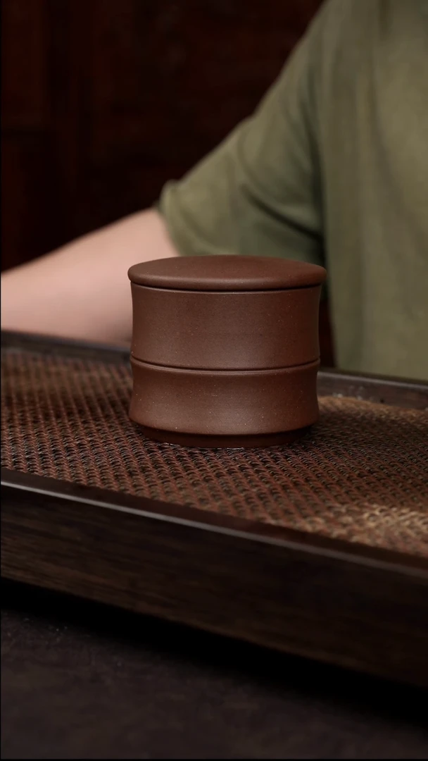 茶壶紫砂紫泥竹节茶叶罐