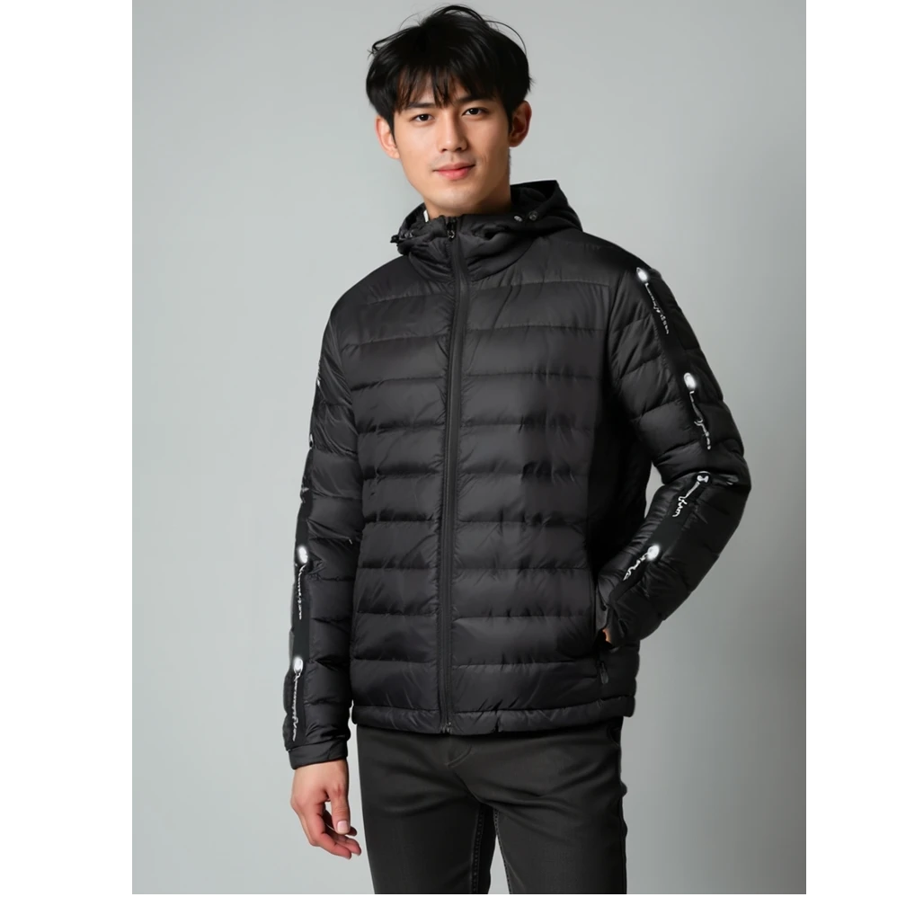 2024冬季新款时尚连帽轻薄保暖男士修身休闲白鸭绒秋冬羽绒服外套