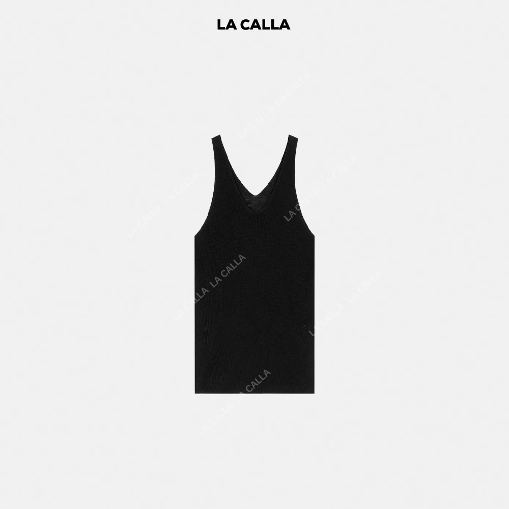 LA CALLA复古V领长款开叉通勤亚麻背心OY51-2085
