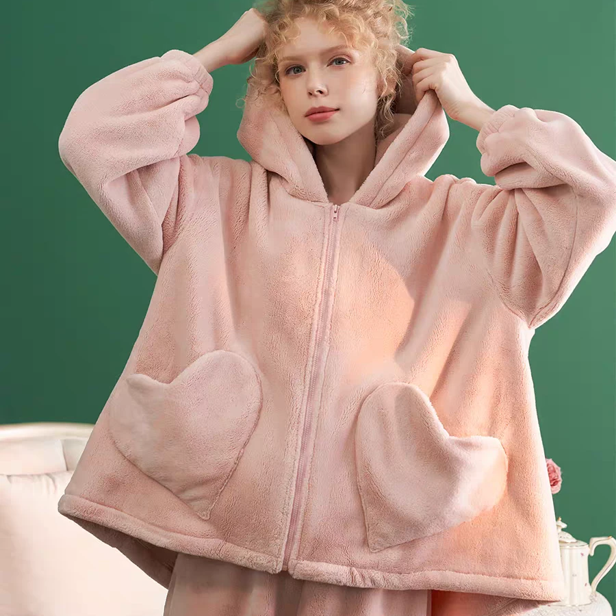 ChelnlSeey/尘熙22793 睡衣家居服套装 冬季保暖纯色连帽防静电