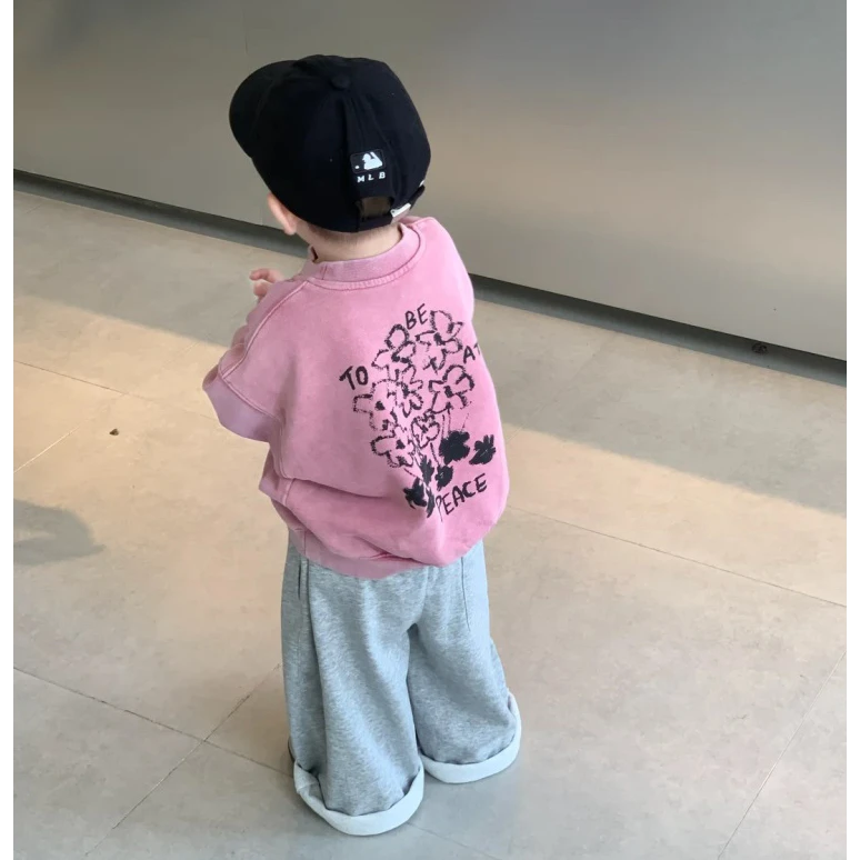 韩国童装男童秋装套装2025新款女童洋气时髦印花圆领卫衣宽松裤子