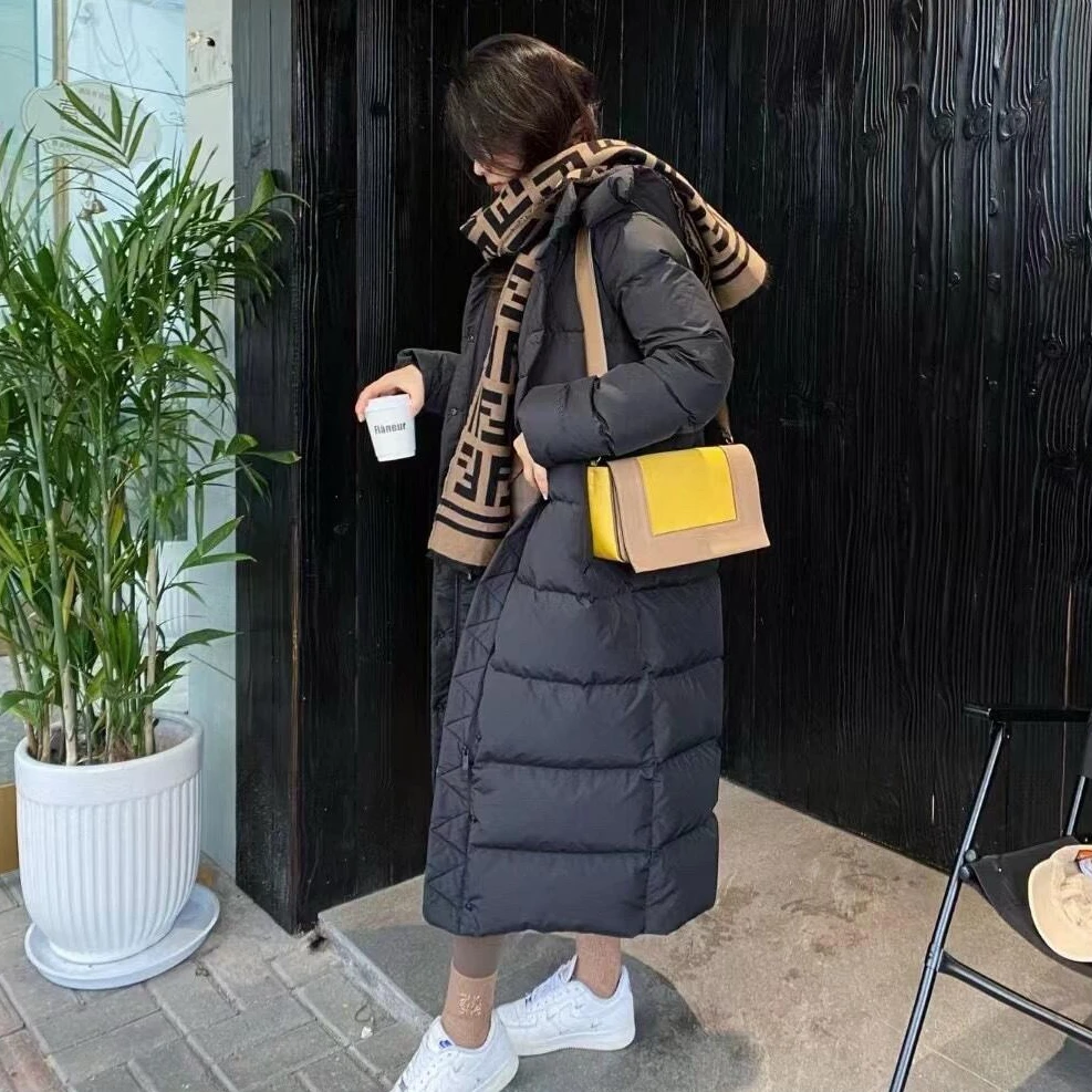 九格长款鹅绒收腰泡芙羽绒服-好